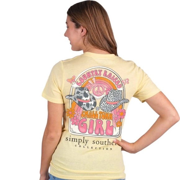 NWT Simply Southern yellow country small town girl tshirt size XL cowboy hat - Picture 3 of 6